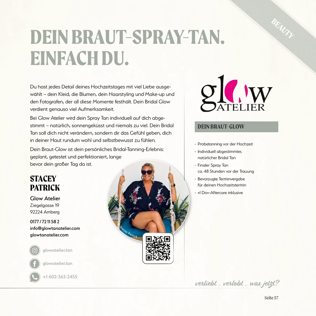 Seite von Glow Atelier im Hochzeitsplanerbuch verliebt. verlobt. was jetzt?